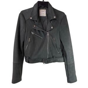 Pull & Bear Faux Leather Moto Biker Jacket Womens EUR Size Large Gray Zippers